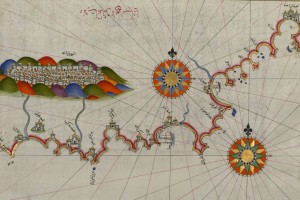 Fifteenth-century map by Piri Reis of the coastline of Andalusia and the city of Granada